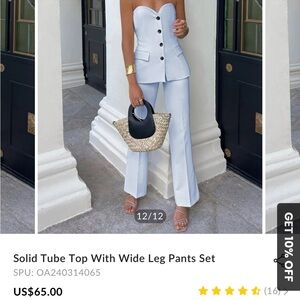 Elegant Light Blue Tube Top and Wide Leg Pants Set NWT